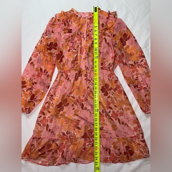 LC Lauren Conrad Size S Pink & Orange Floral Ruffle Button Front Mini Dress - Picture 3 of 10